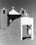 Black and white photograph of Chapel at Taos Pueblo, Taos, NM, architectural and landscape photography by Tony Sanders